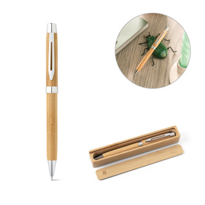 BAHIA II. Bamboo ballpoint pen with clip and twist mechanism
